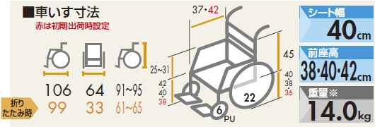 フィッティング車椅子 座王 NA-501A サイズ