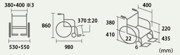超スリム多機能自走用車椅子 スキット4 SKT-4 サイズ