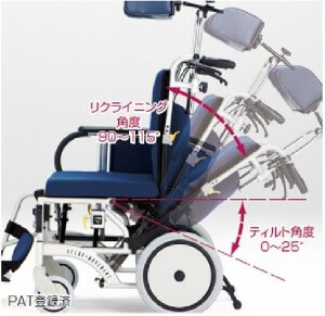 前滑りを防ぎ、おなかの圧迫を和らげる新機構の車椅子 OS-12TR