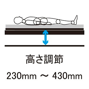 ベッドの高さ（ゆかからボトム上面までの高さ23～43cm）を調節できます